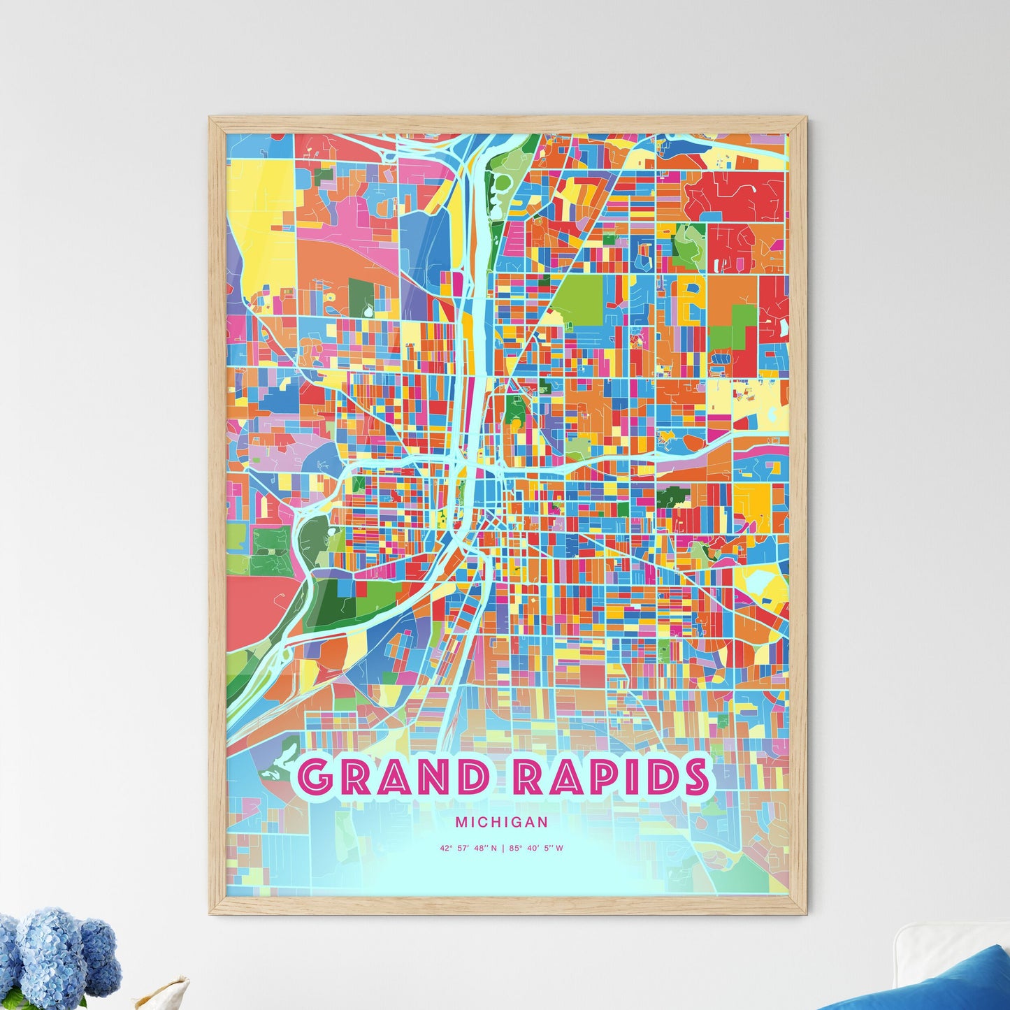 Colorful Grand Rapids Michigan Fine Art Map Crazy Colors