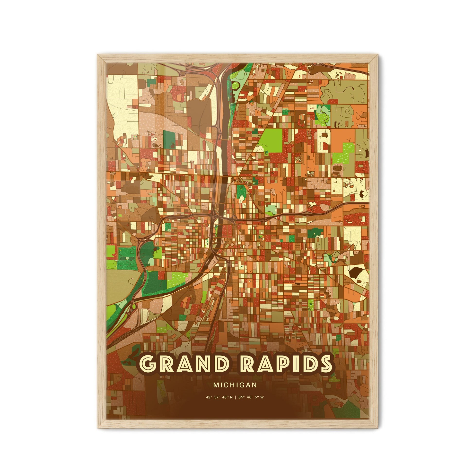 Colorful Grand Rapids Michigan Fine Art Map Farmhouse