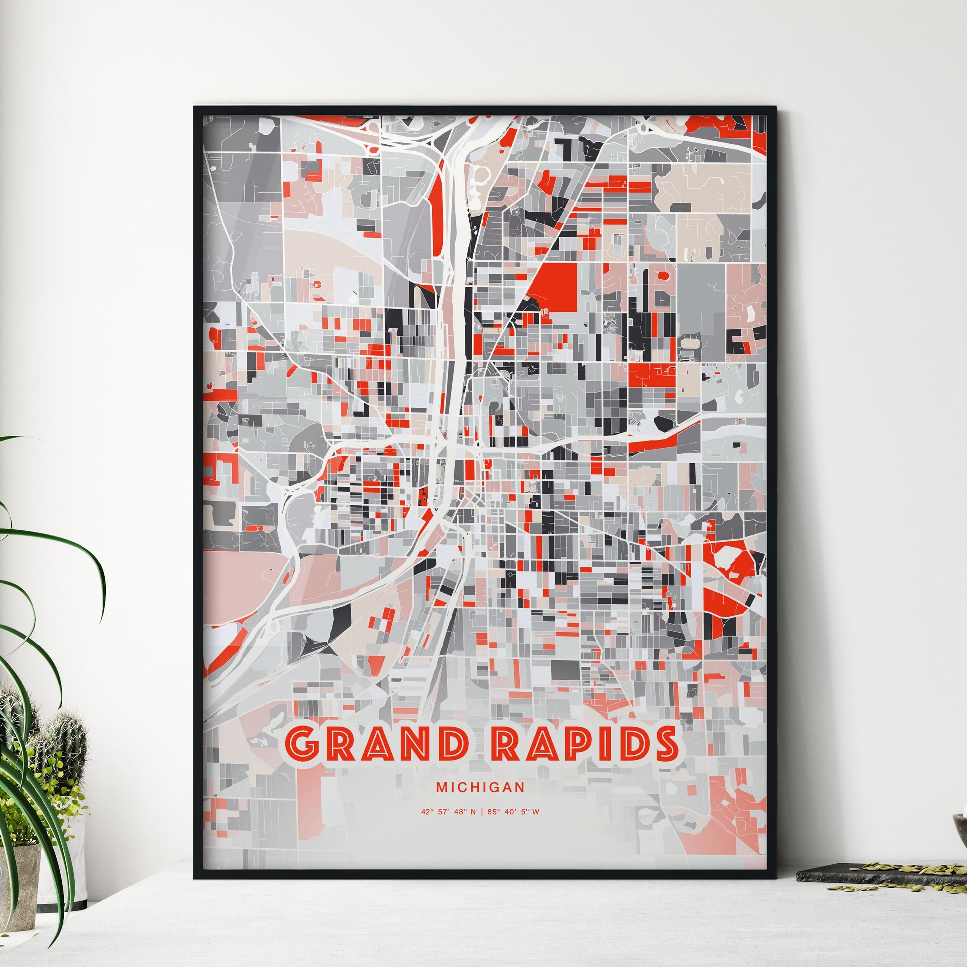 Colorful Grand Rapids Michigan Fine Art Map Modern Expressive