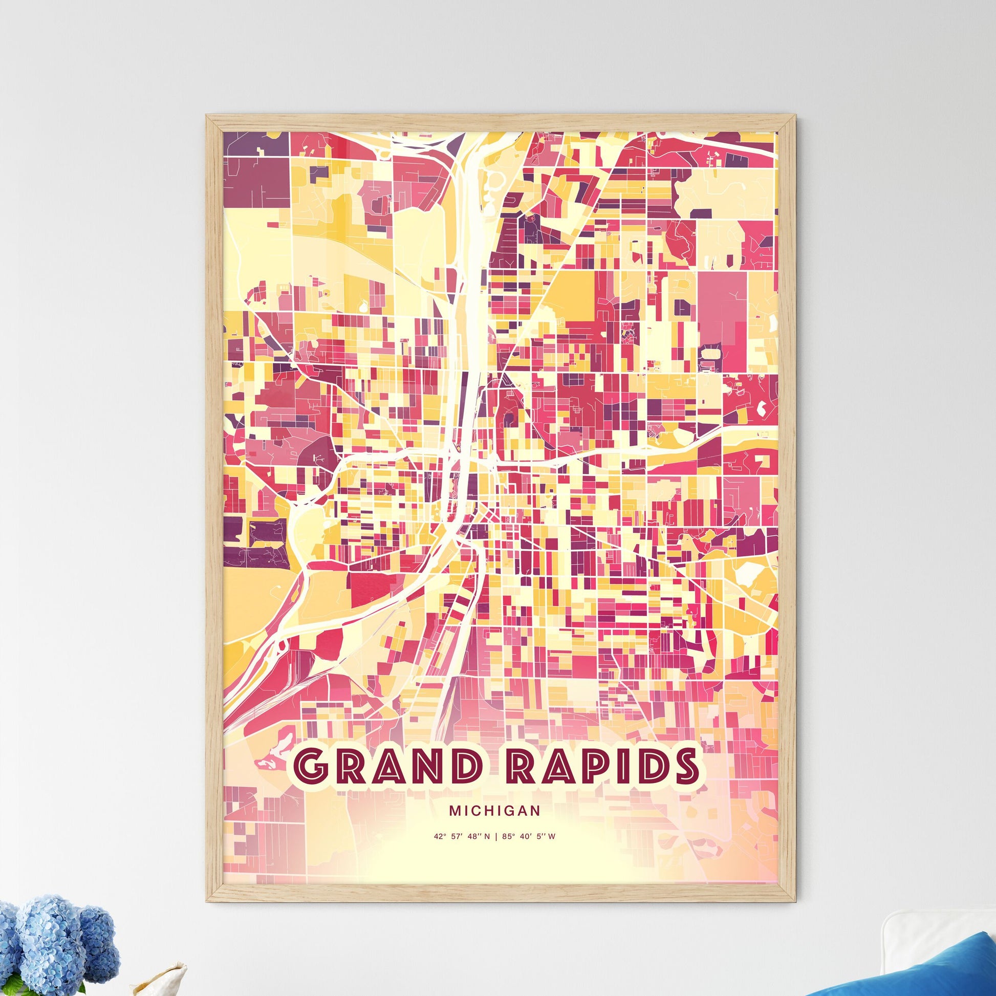 Colorful Grand Rapids Michigan Fine Art Map Hot Red