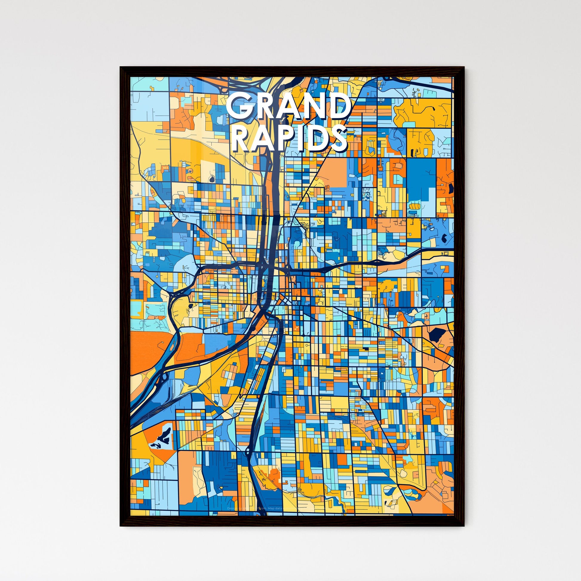 GRAND RAPIDS MICHIGAN Vibrant Colorful Art Map Poster Blue Orange