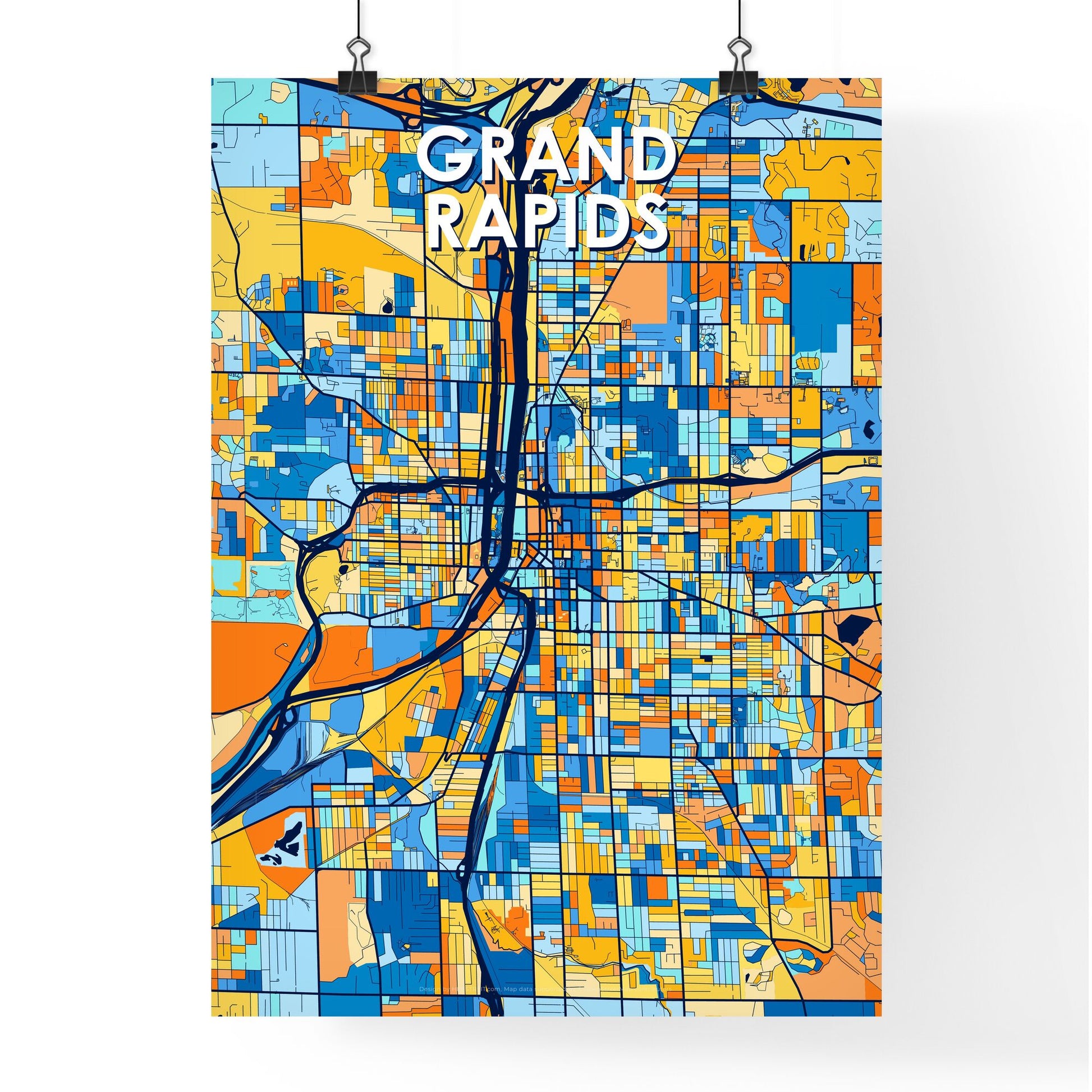 GRAND RAPIDS MICHIGAN Vibrant Colorful Art Map Poster Blue Orange