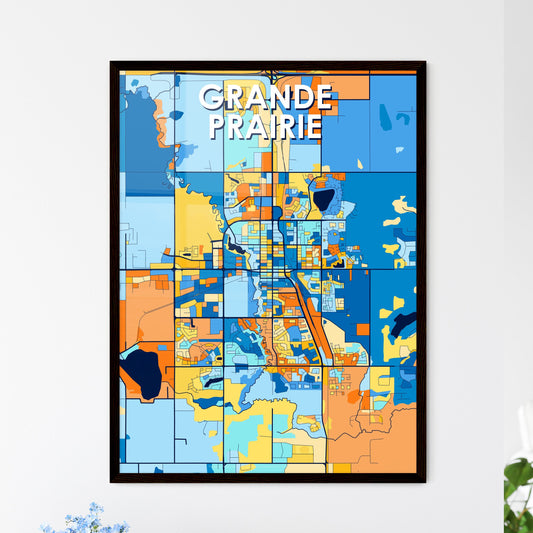 GRANDE PRAIRIE CANADA Vibrant Colorful Art Map Poster Blue Orange