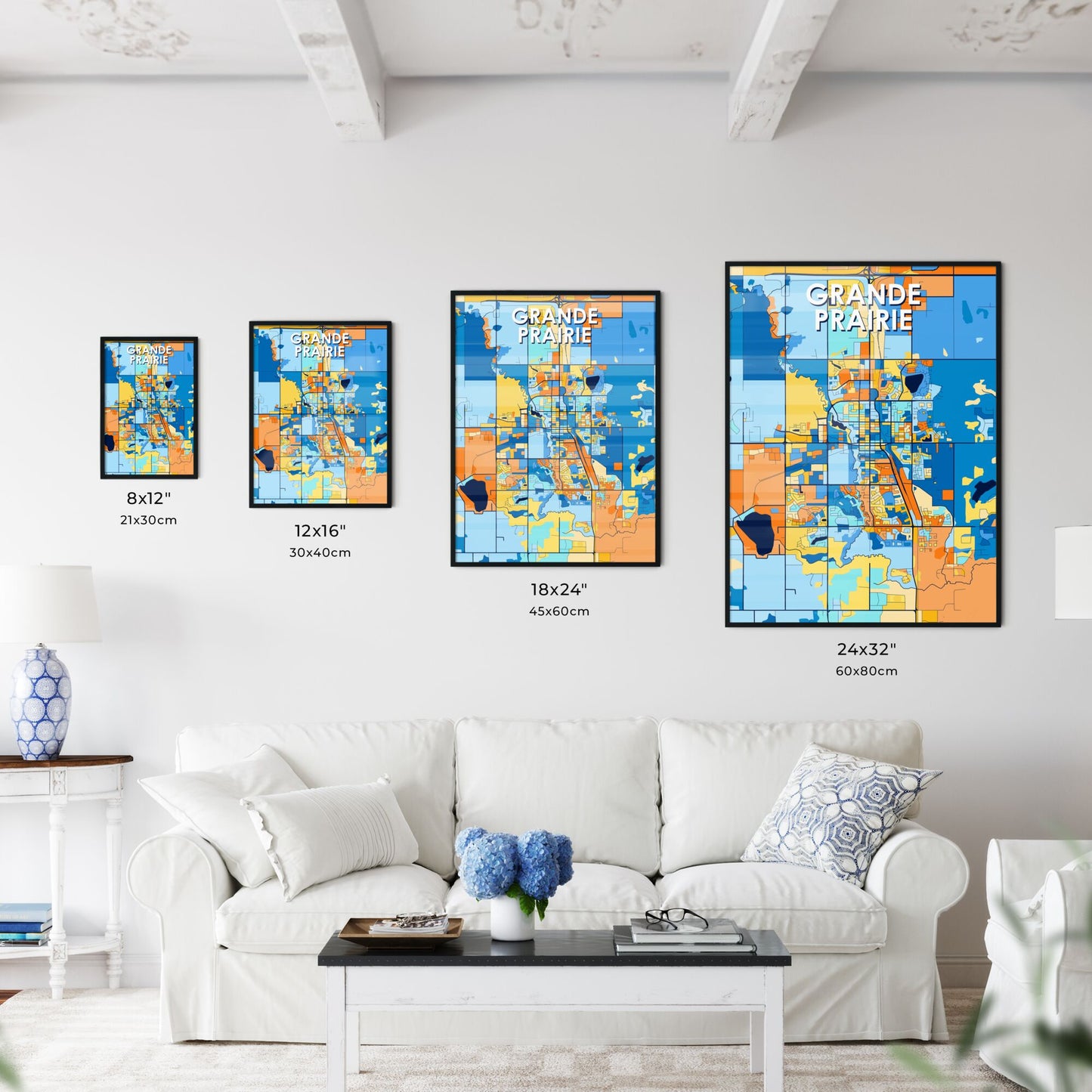 GRANDE PRAIRIE CANADA Vibrant Colorful Art Map Poster Blue Orange