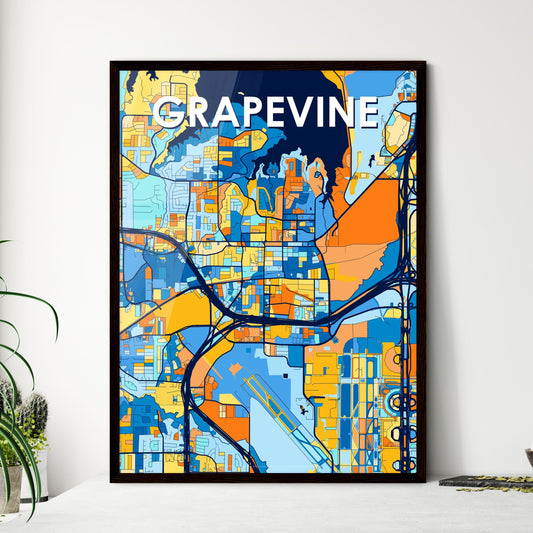 GRAPEVINE TEXAS Vibrant Colorful Art Map Poster Blue Orange