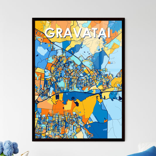 GRAVATAI BRAZIL Vibrant Colorful Art Map Poster Blue Orange