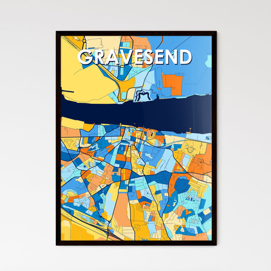 GRAVESEND ENGLAND Vibrant Colorful Art Map Poster Blue Orange