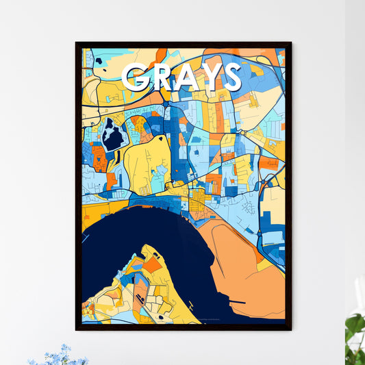 GRAYS ENGLAND Vibrant Colorful Art Map Poster Blue Orange