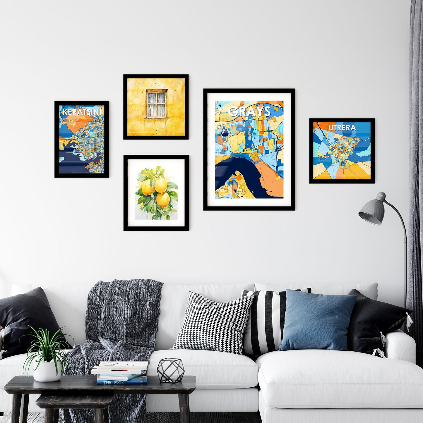 GRAYS ENGLAND Vibrant Colorful Art Map Poster Blue Orange