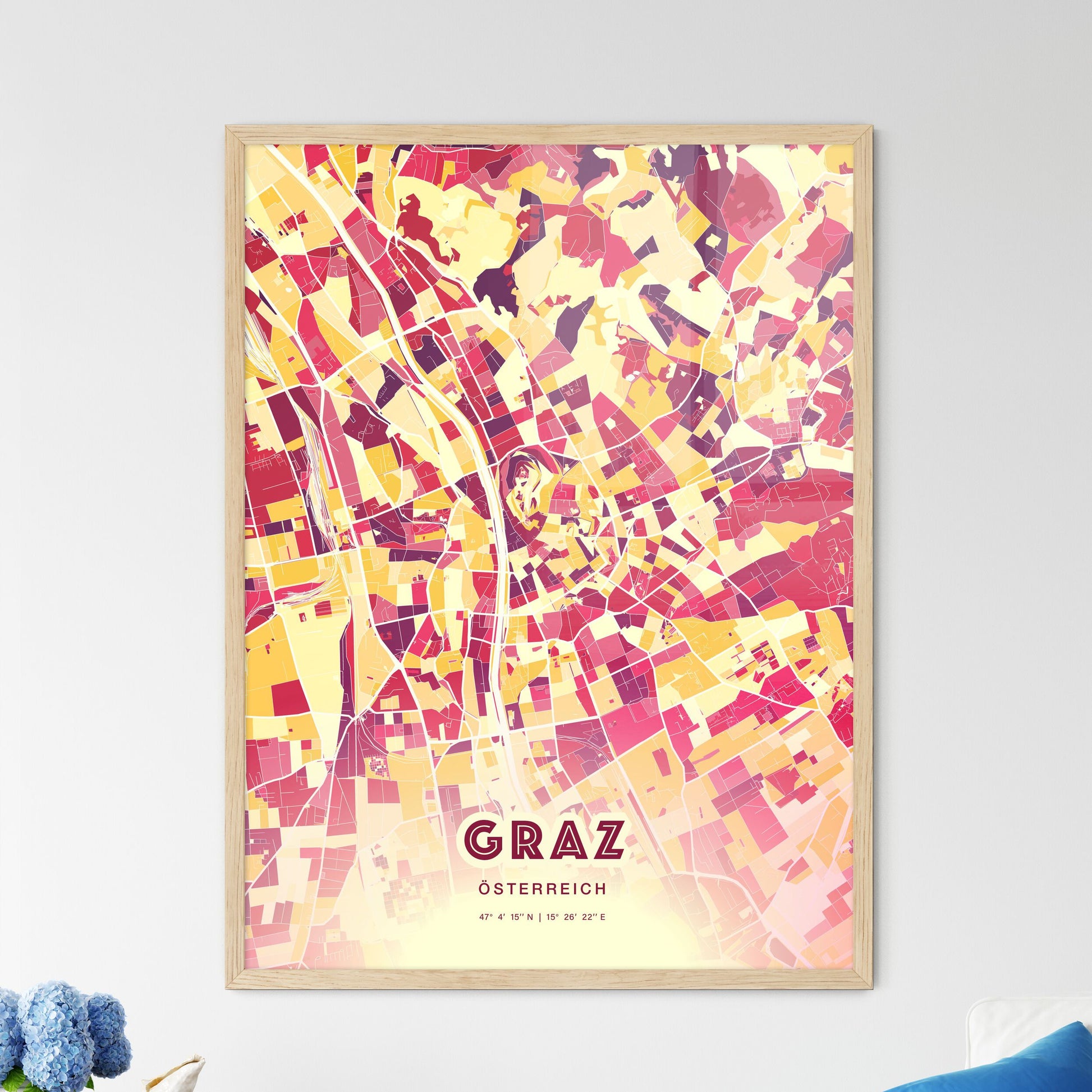 Colorful Graz Austria Fine Art Map Hot Red