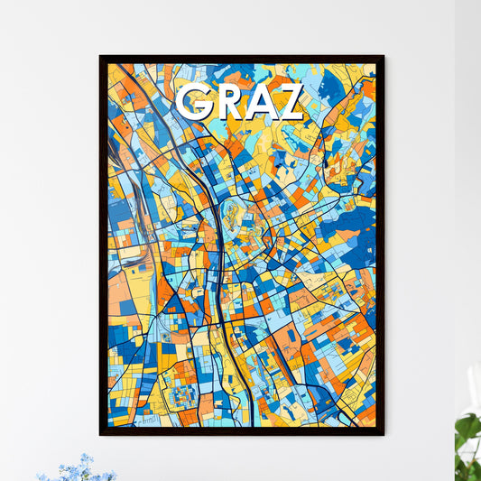 GRAZ AUSTRIA Vibrant Colorful Art Map Poster Blue Orange