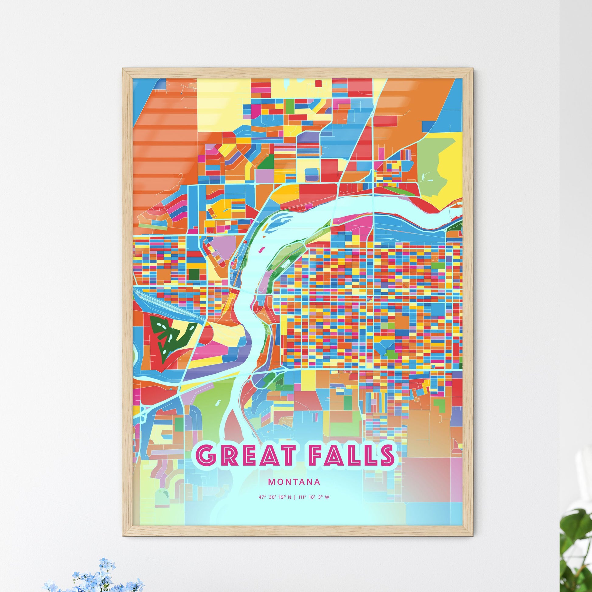 Colorful Great Falls Montana Fine Art Map Crazy Colors