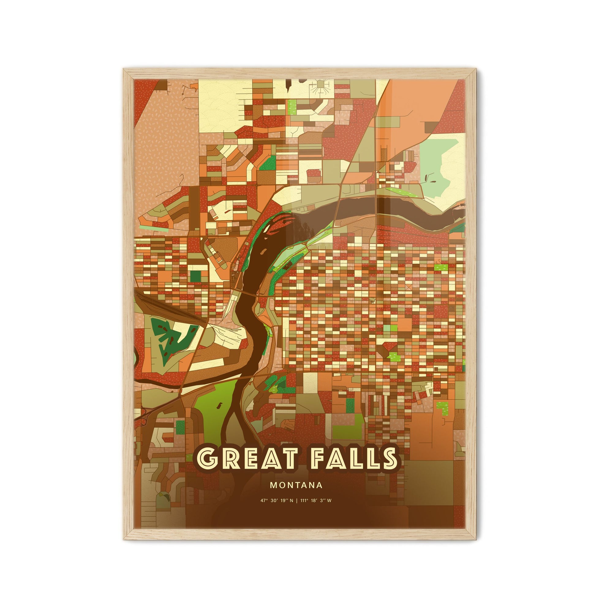 Colorful Great Falls Montana Fine Art Map Farmhouse