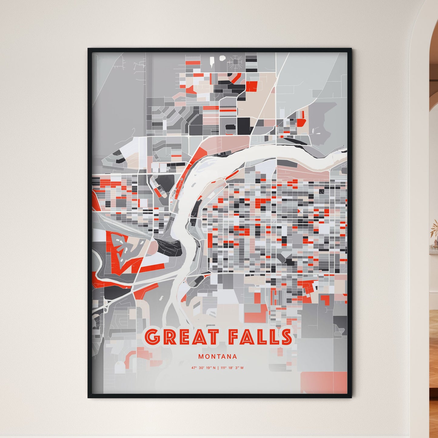 Colorful Great Falls Montana Fine Art Map Modern Expressive