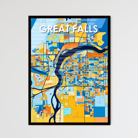 GREAT FALLS MONTANA Vibrant Colorful Art Map Poster Blue Orange