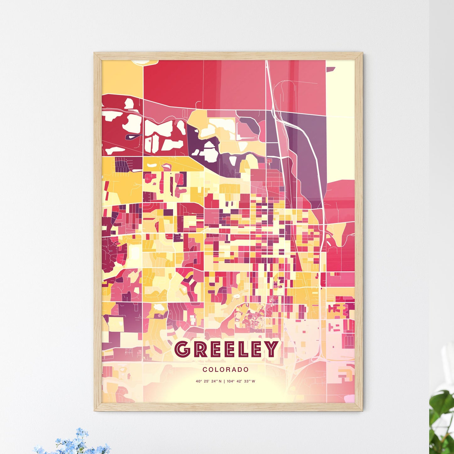 Colorful Greeley Colorado Fine Art Map Hot Red