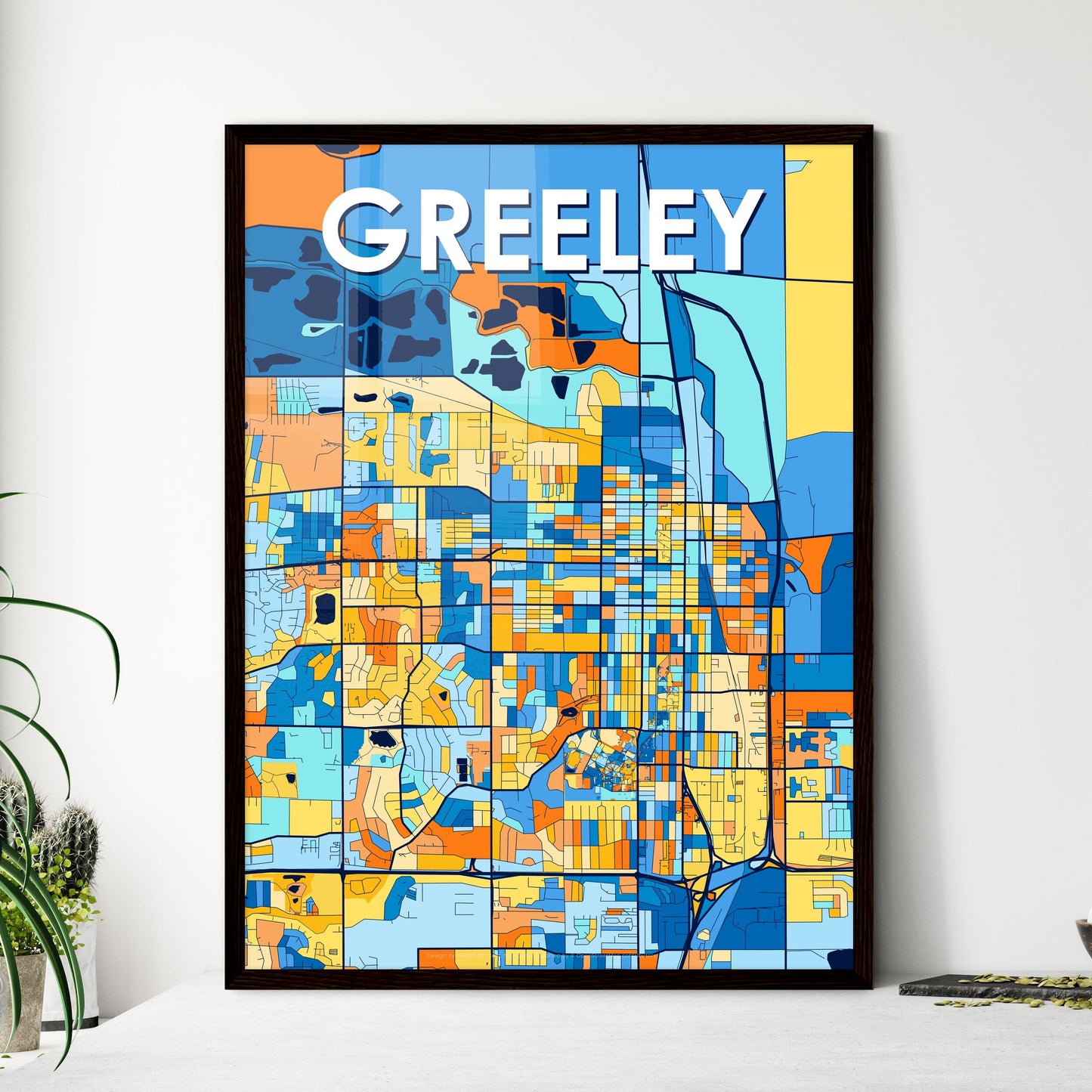 GREELEY COLORADO Vibrant Colorful Art Map Poster Blue Orange