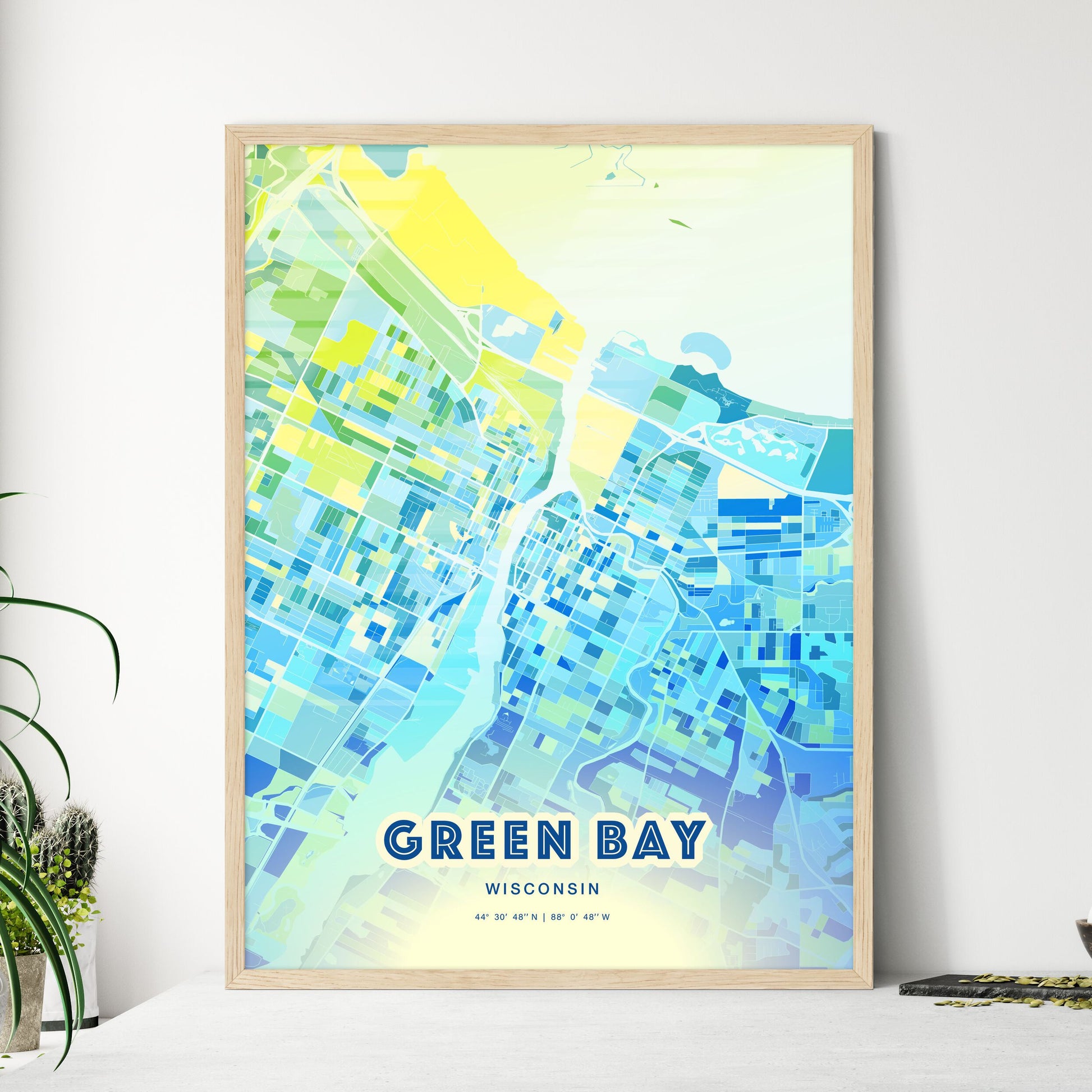 Colorful Green Bay Wisconsin Fine Art Map Cool Blue