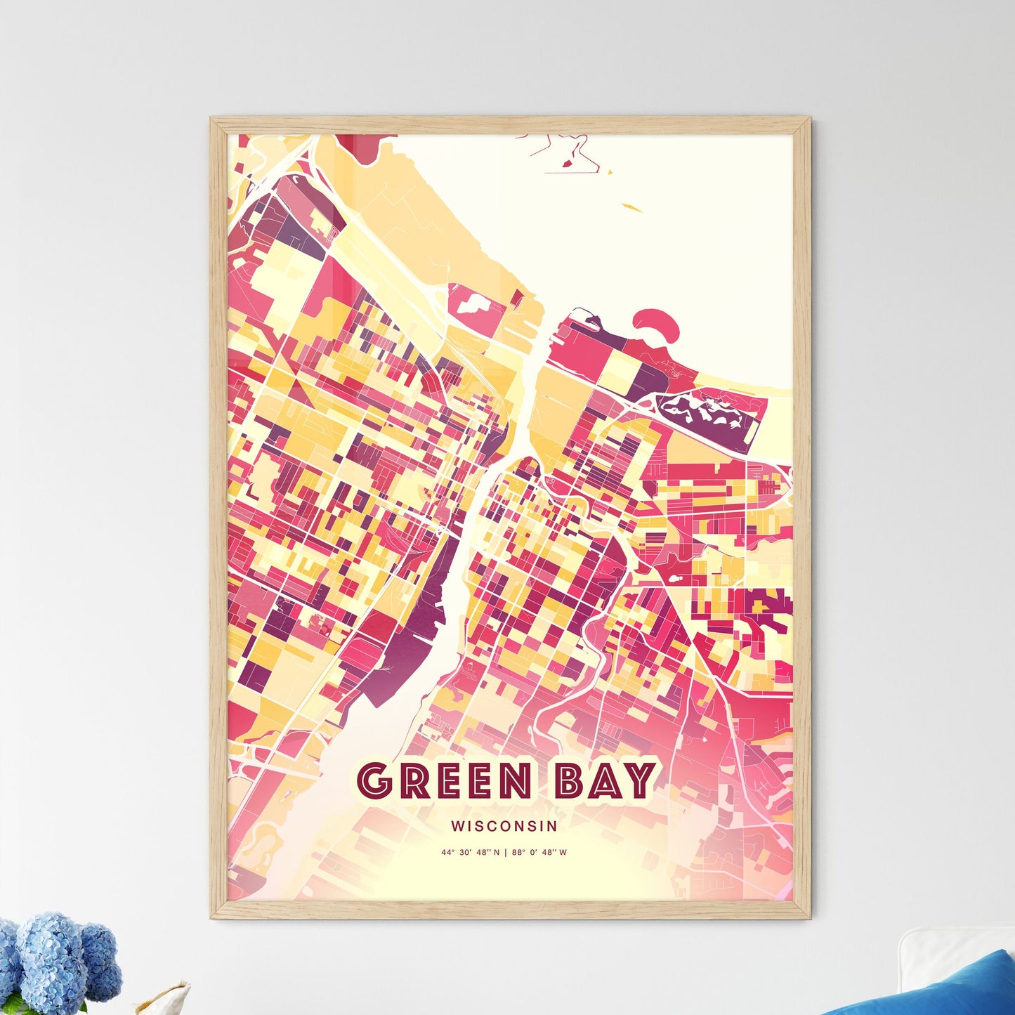 Colorful Green Bay Wisconsin Fine Art Map Hot Red