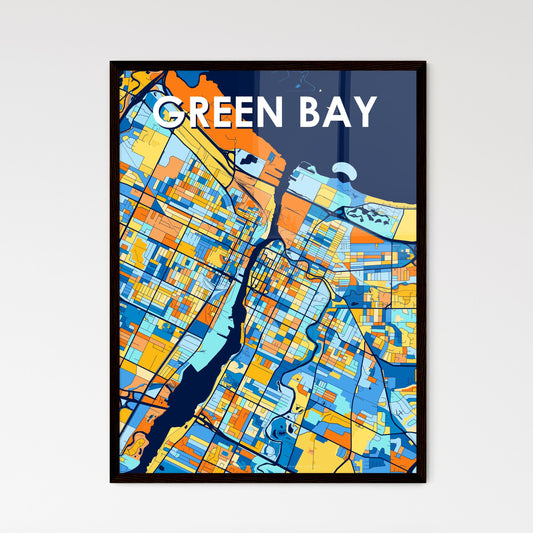 GREEN BAY WISCONSIN Vibrant Colorful Art Map Poster Blue Orange