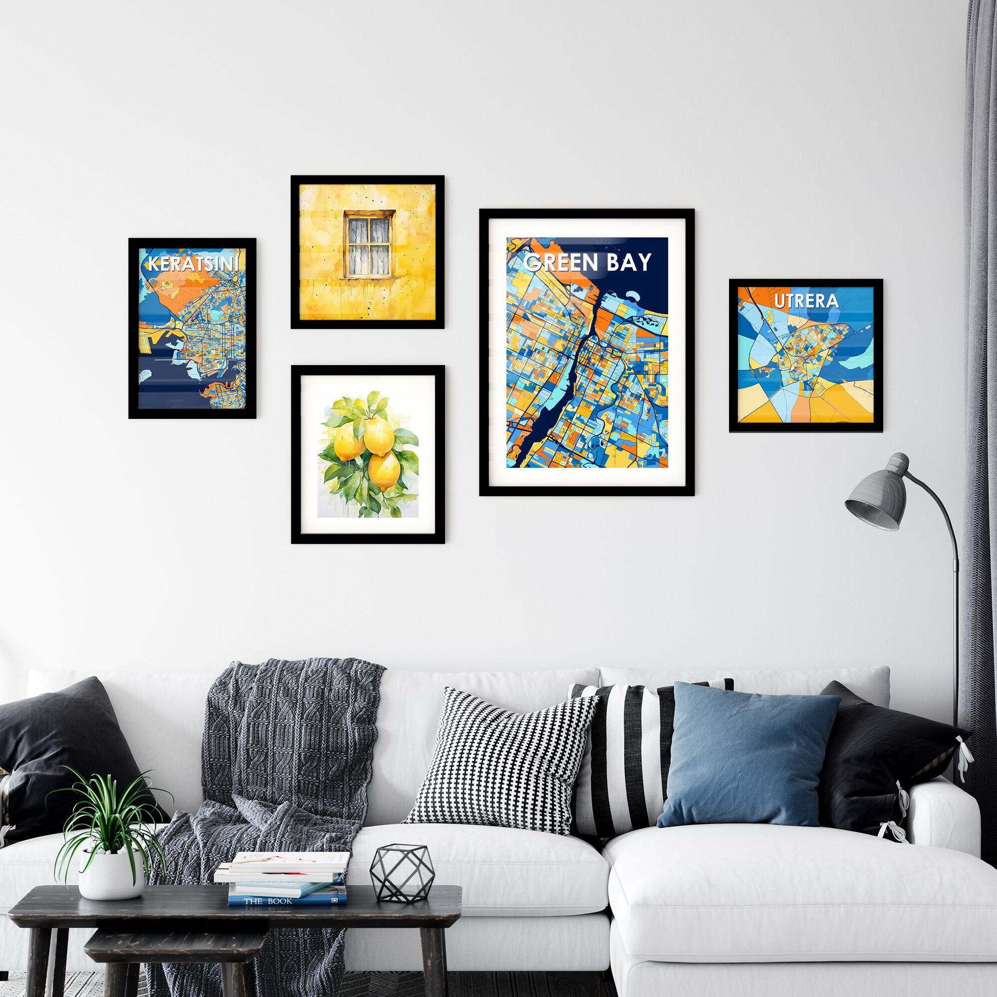 GREEN BAY WISCONSIN Vibrant Colorful Art Map Poster Blue Orange