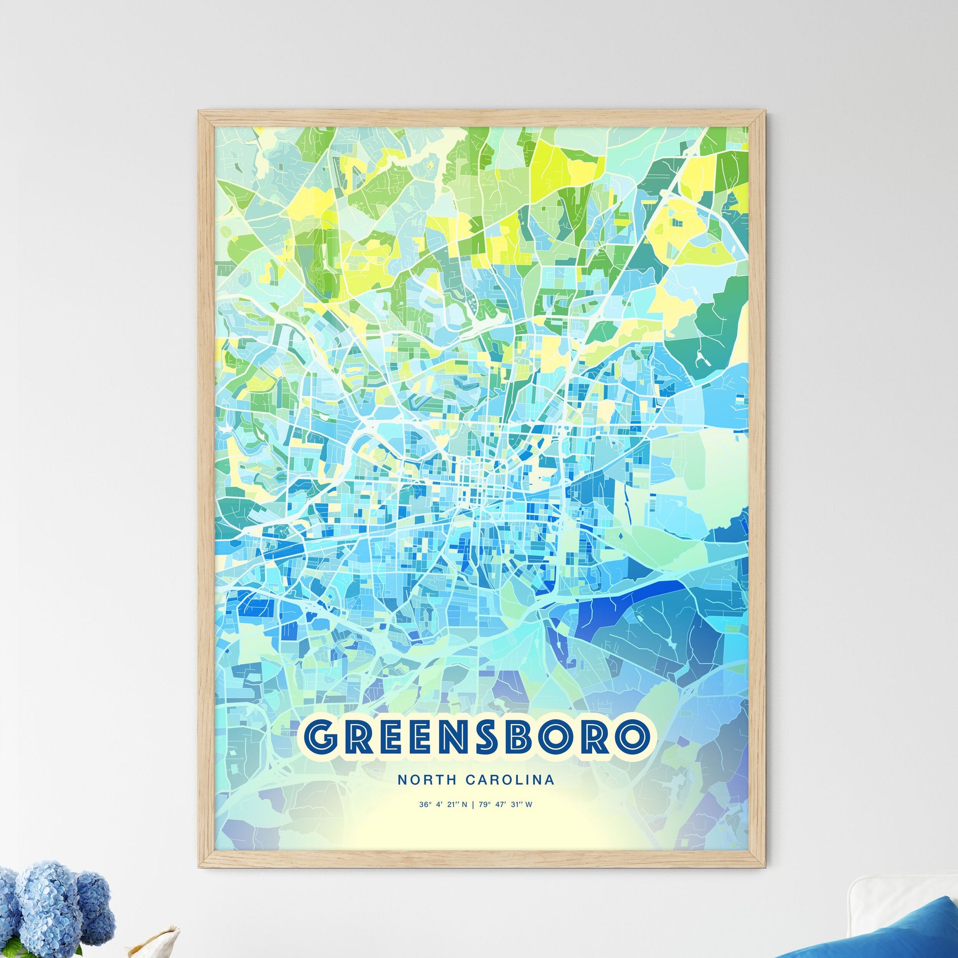 Colorful Greensboro North Carolina Fine Art Map Cool Blue