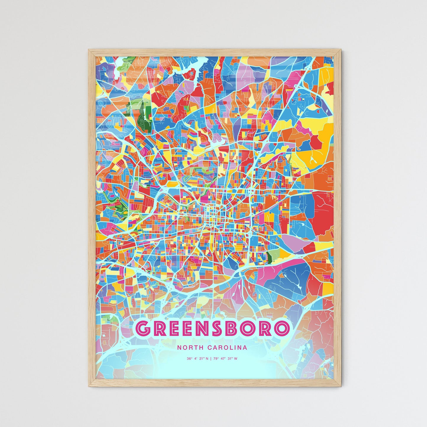 Colorful Greensboro North Carolina Fine Art Map Crazy Colors