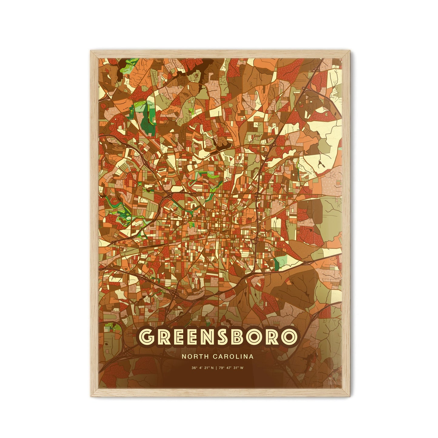 Colorful Greensboro North Carolina Fine Art Map Farmhouse