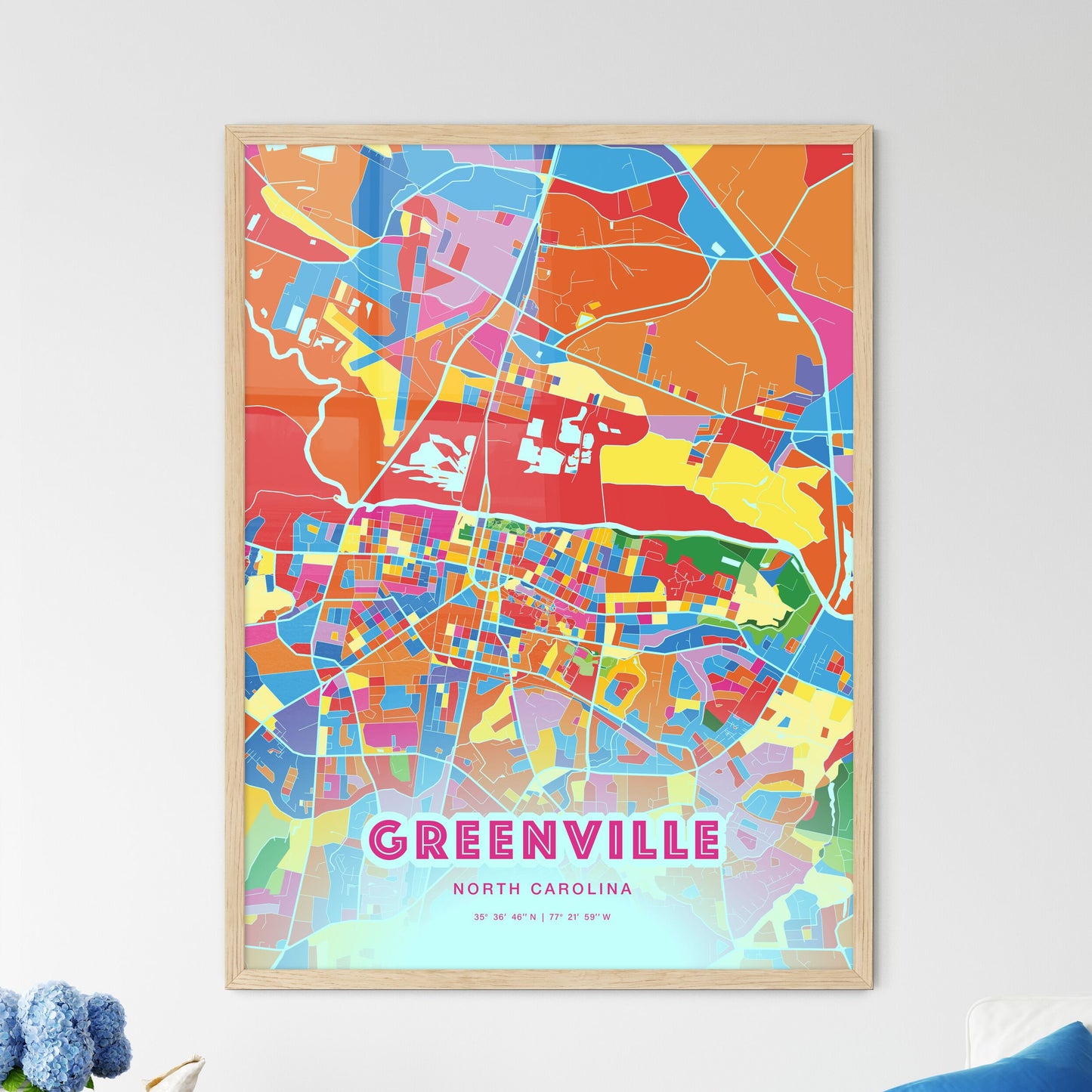 Colorful Greenville North Carolina Fine Art Map Crazy Colors