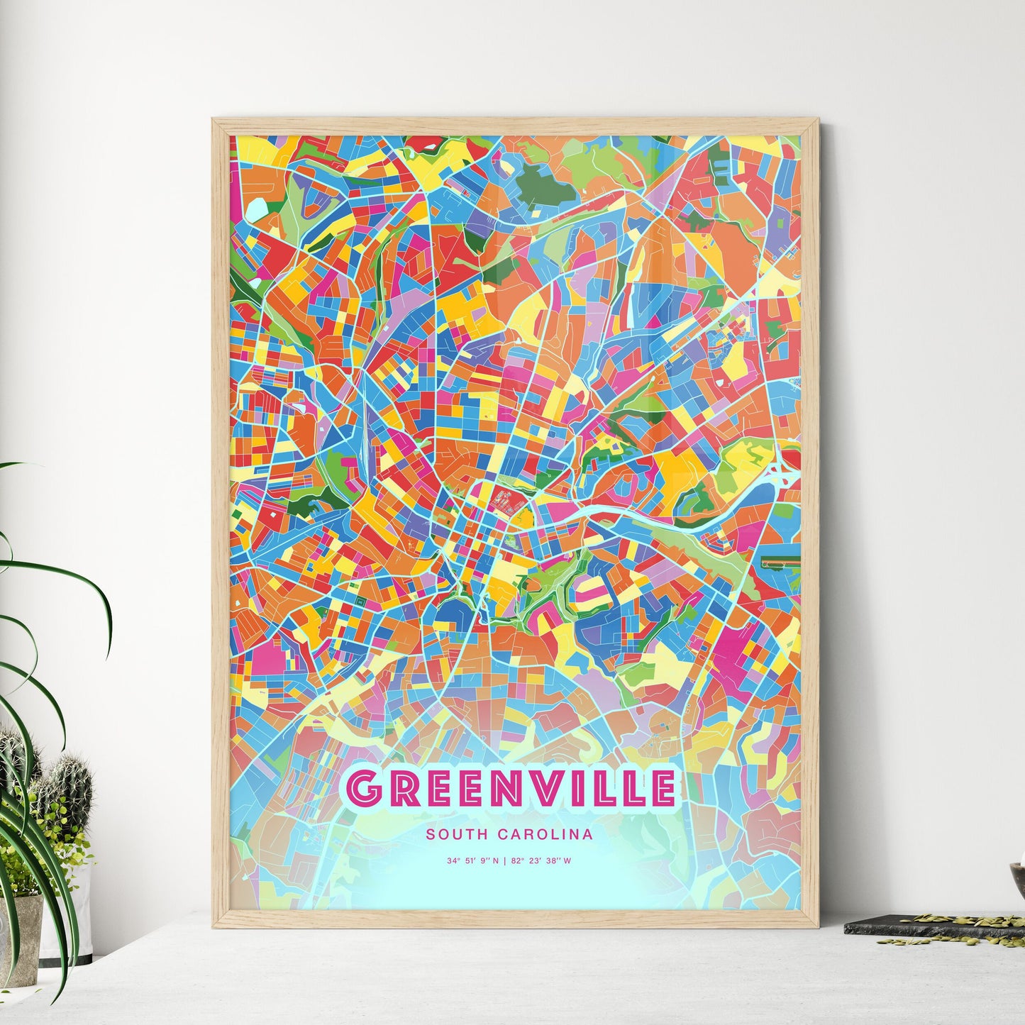 Colorful Greenville South Carolina Fine Art Map Crazy Colors