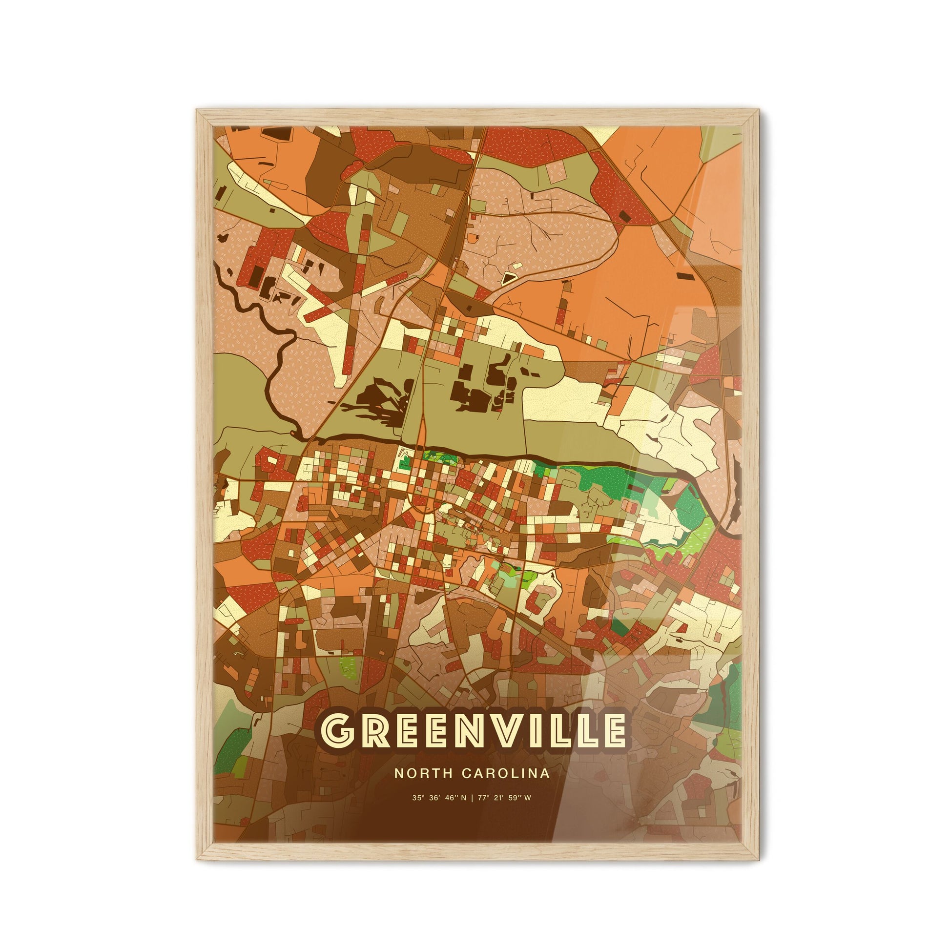 Colorful Greenville North Carolina Fine Art Map Farmhouse