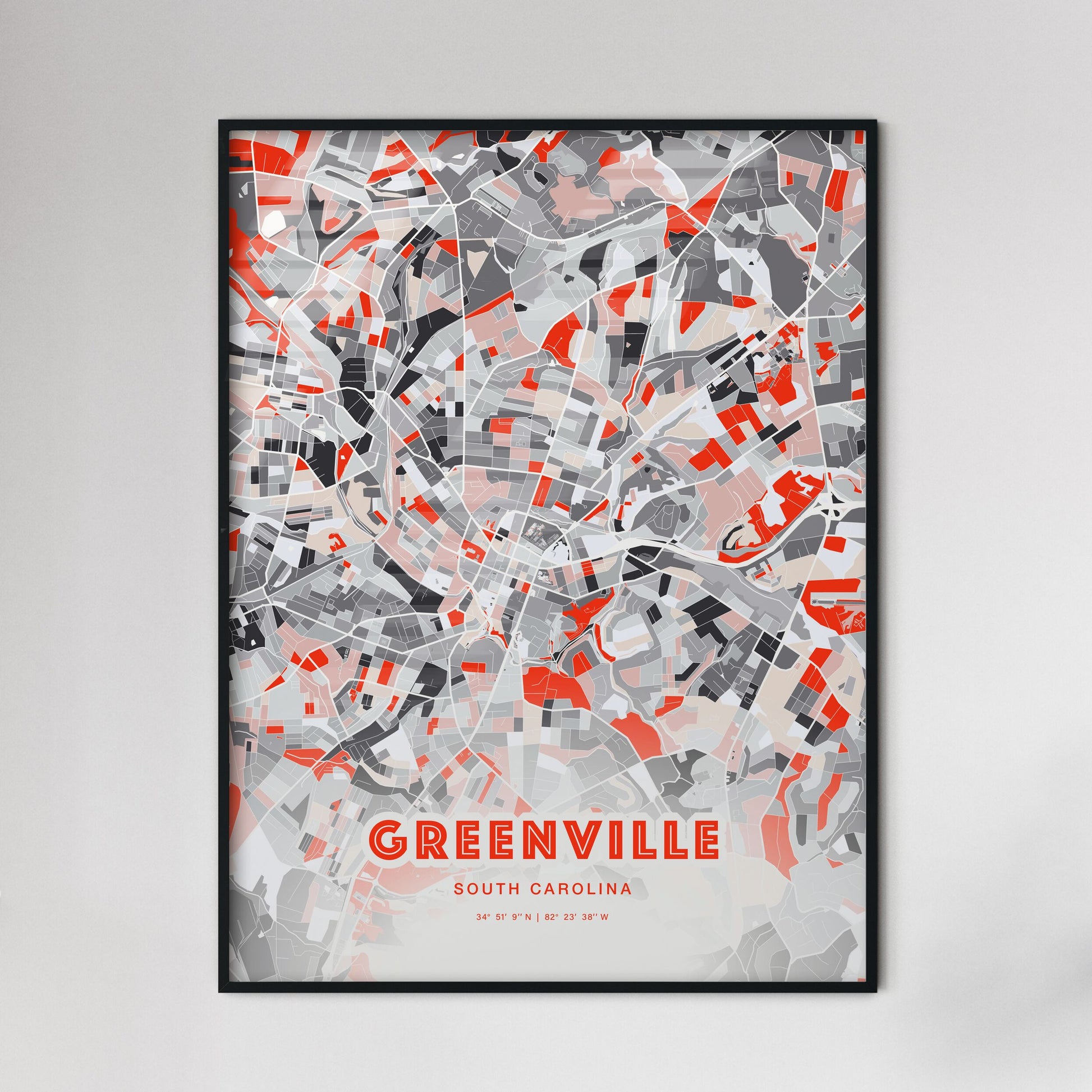 Colorful Greenville South Carolina Fine Art Map Modern Expressive
