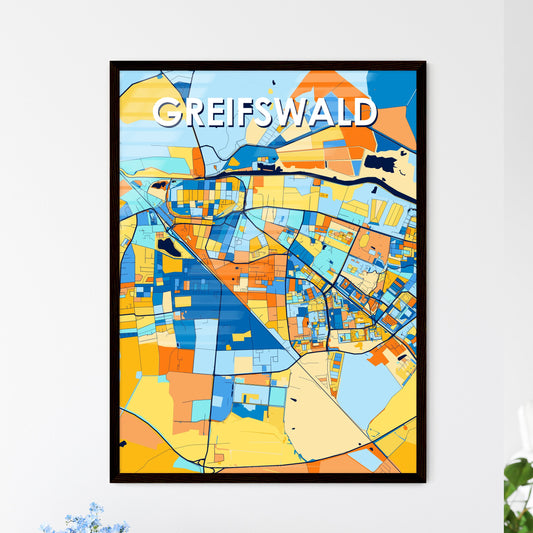 GREIFSWALD GERMANY Vibrant Colorful Art Map Poster Blue Orange