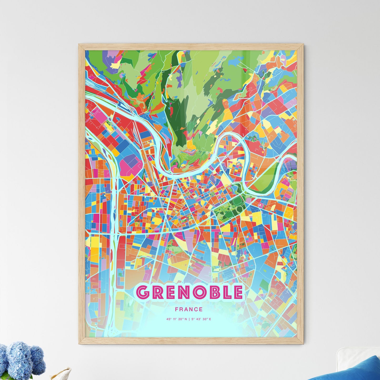 Colorful Grenoble France Fine Art Map Crazy Colors