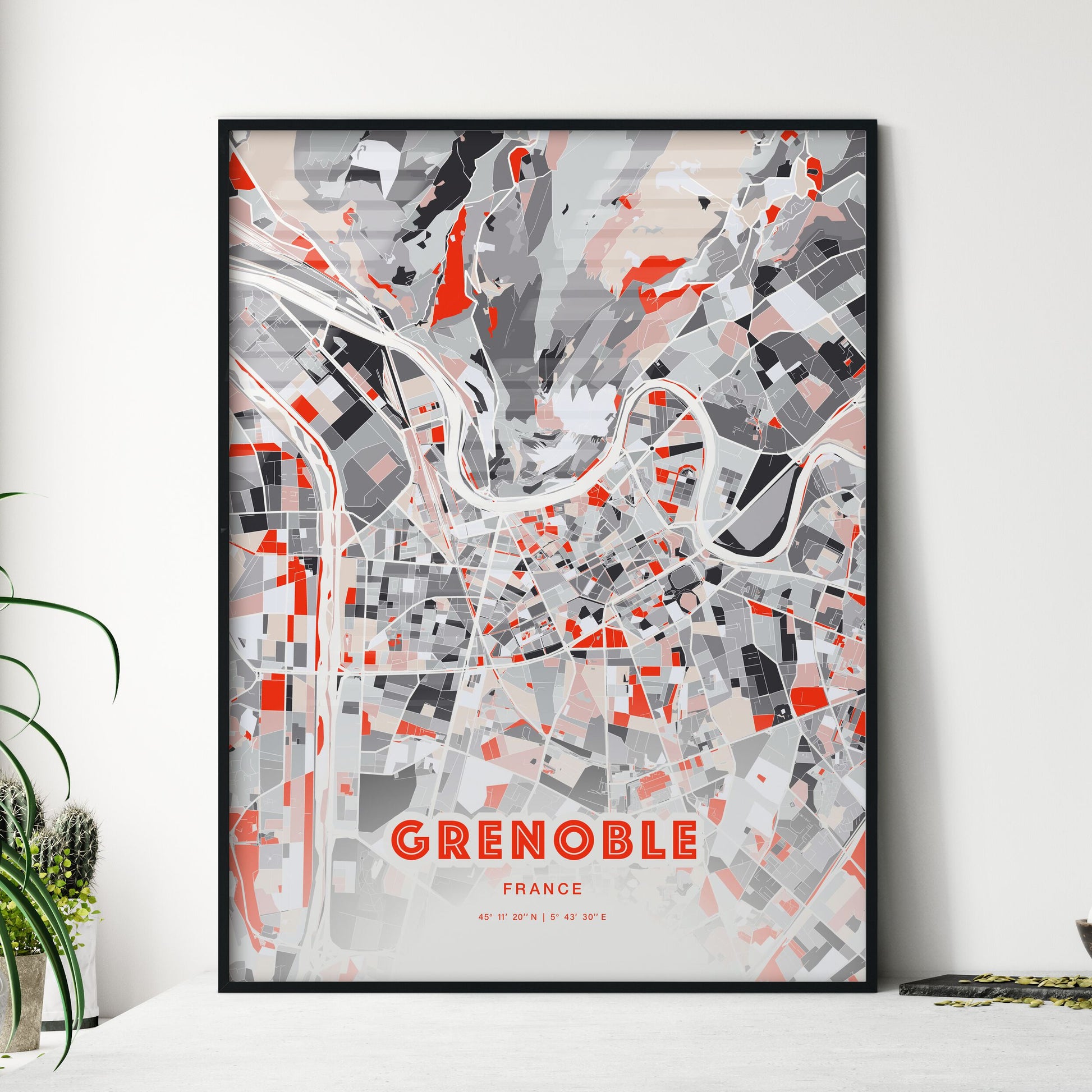 Colorful Grenoble France Fine Art Map Modern Expressive