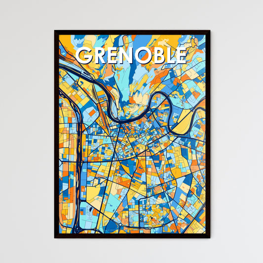 GRENOBLE FRANCE Vibrant Colorful Art Map Poster Blue Orange