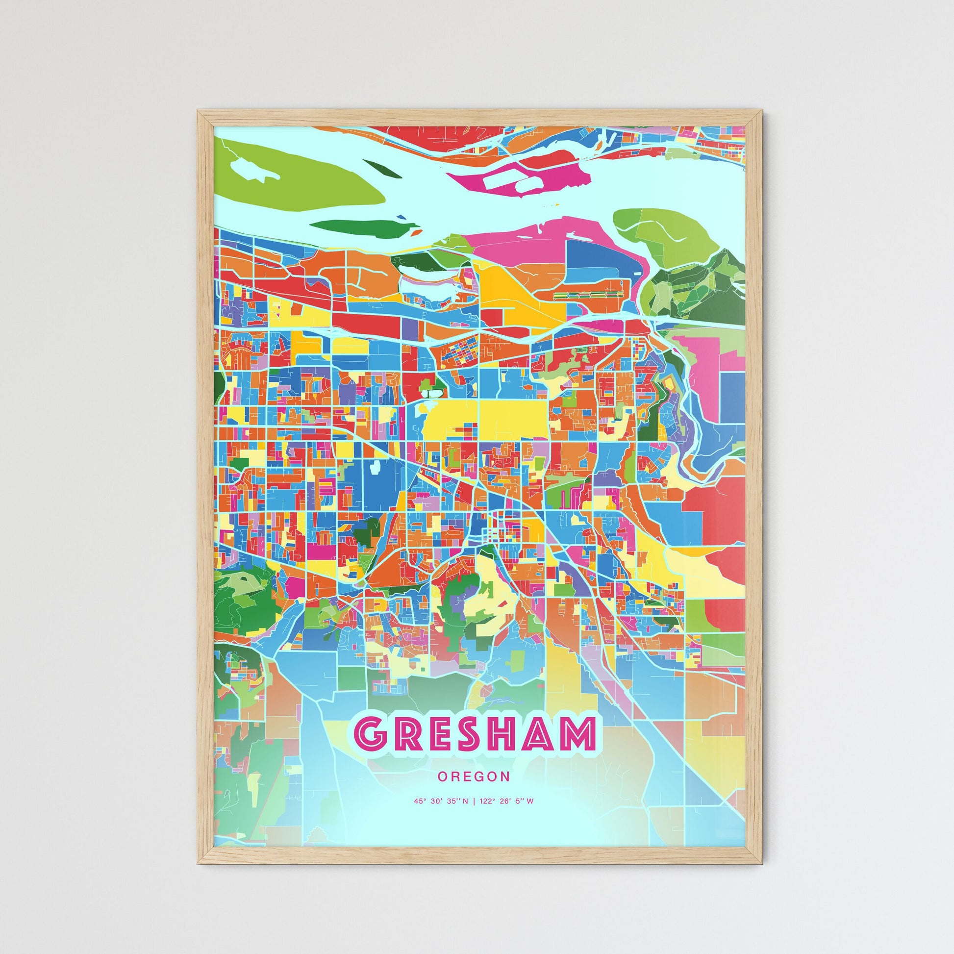 Colorful Gresham Oregon Fine Art Map Crazy Colors