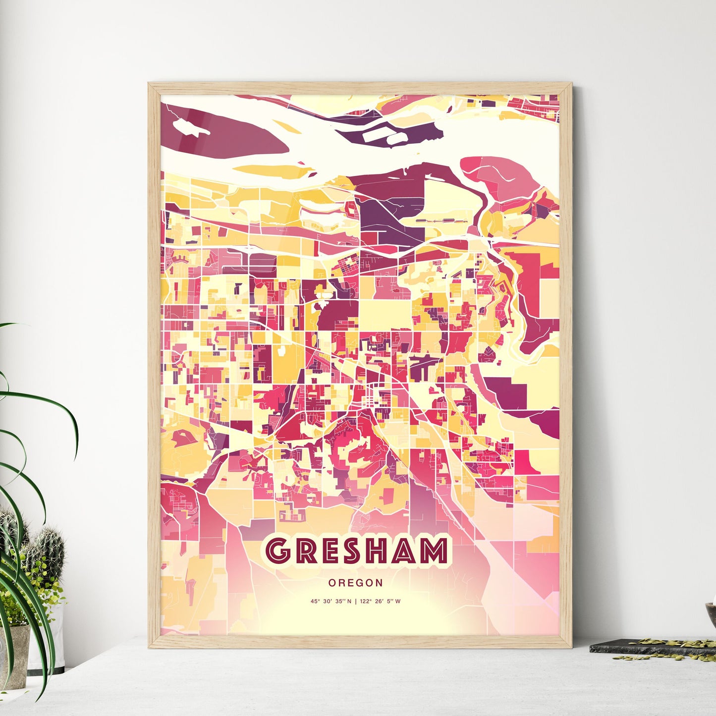 Colorful Gresham Oregon Fine Art Map Hot Red