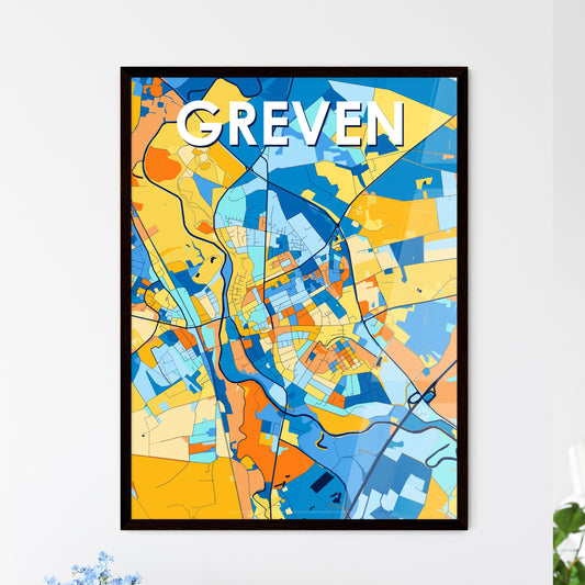 GREVEN GERMANY Vibrant Colorful Art Map Poster Blue Orange