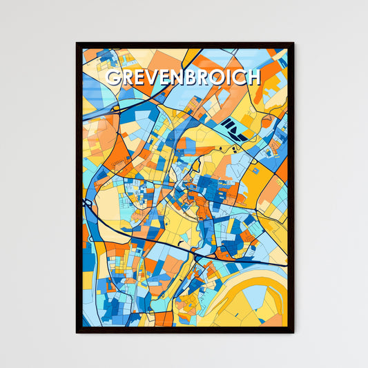 GREVENBROICH GERMANY Vibrant Colorful Art Map Poster Blue Orange