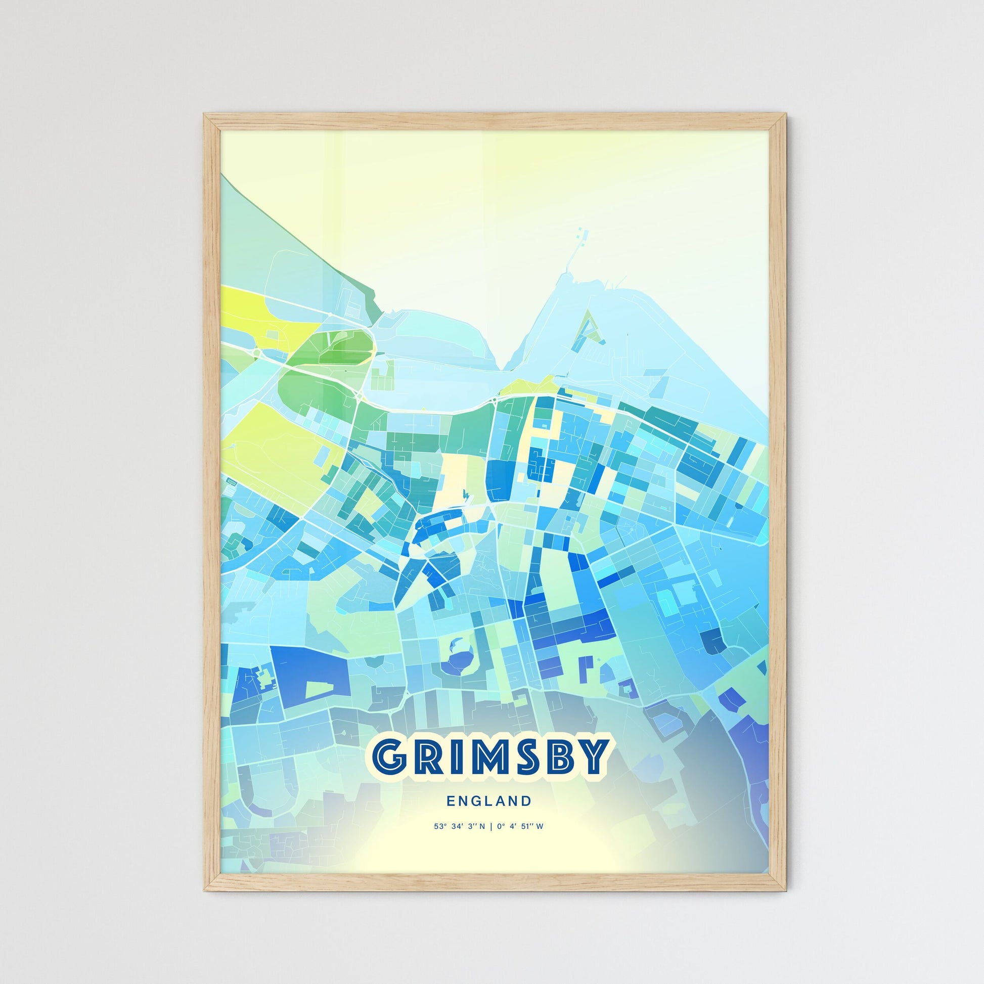 Colorful Grimsby England Fine Art Map Cool Blue