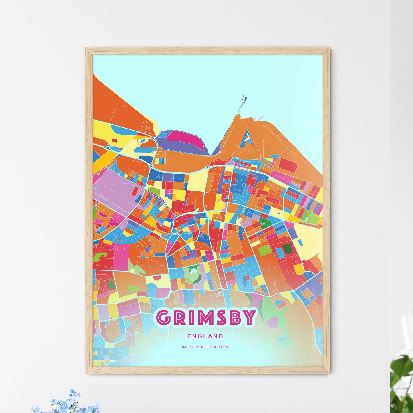 Colorful Grimsby England Fine Art Map Crazy Colors