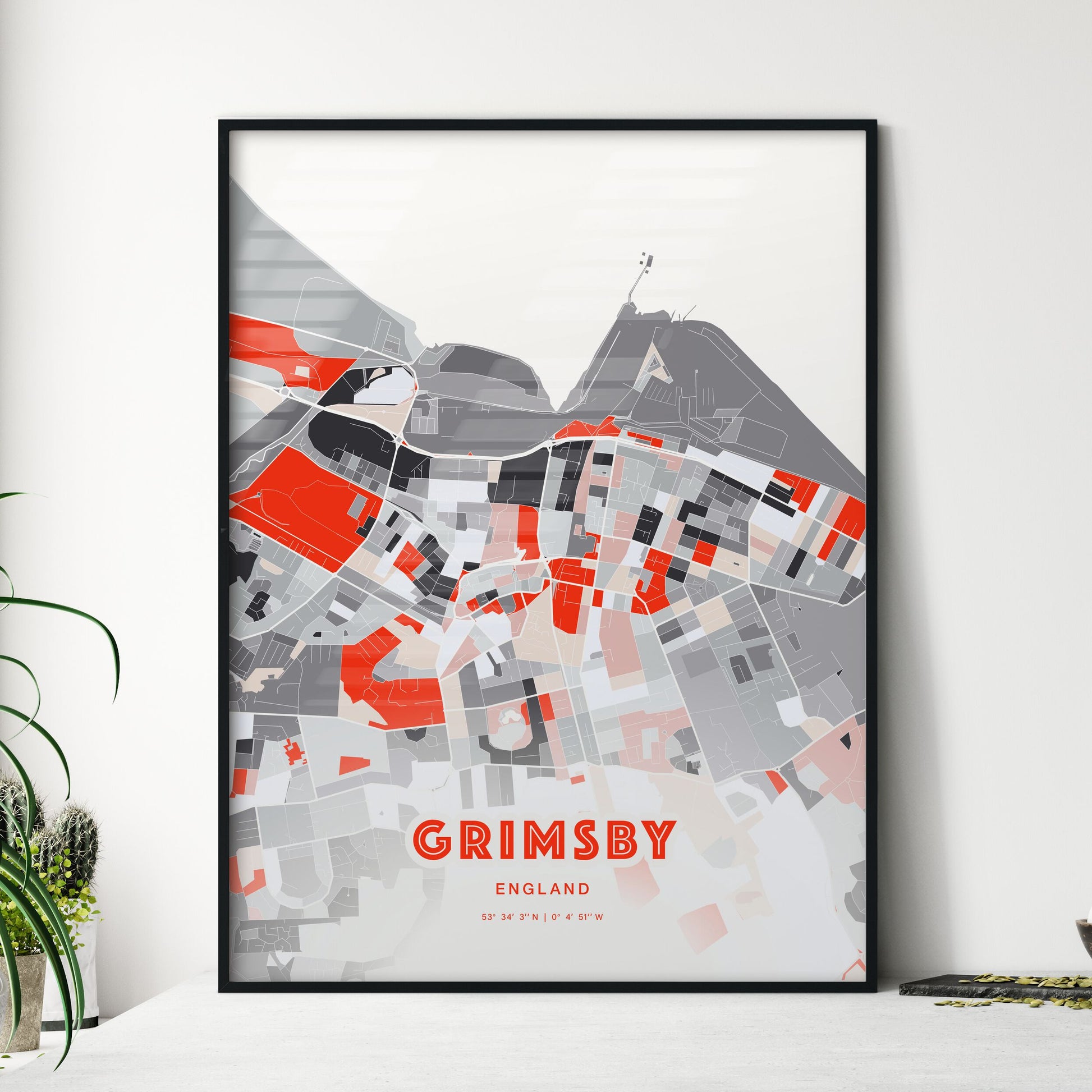 Colorful Grimsby England Fine Art Map Modern Expressive