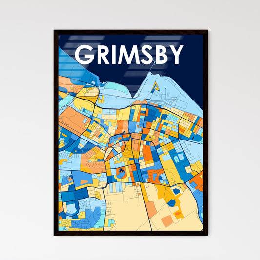 GRIMSBY ENGLAND Vibrant Colorful Art Map Poster Blue Orange