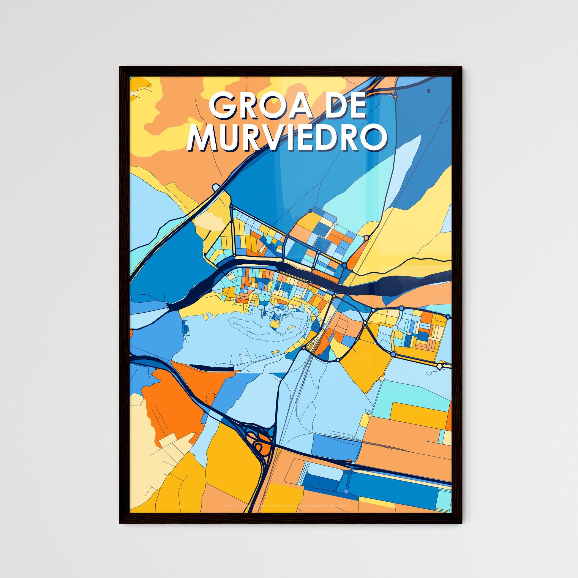 GROA DE MURVIEDRO SPAIN Vibrant Colorful Art Map Poster Blue Orange