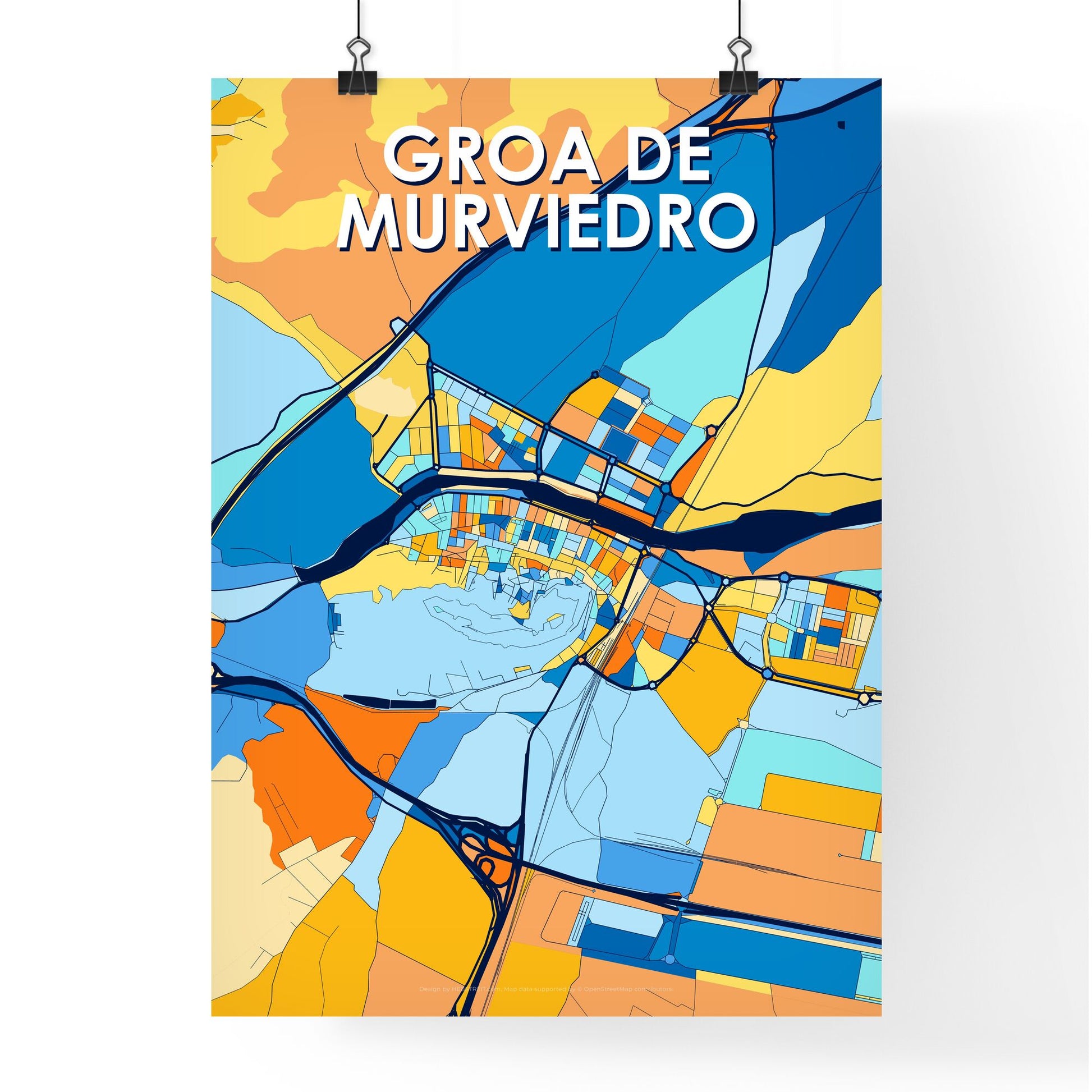 GROA DE MURVIEDRO SPAIN Vibrant Colorful Art Map Poster Blue Orange