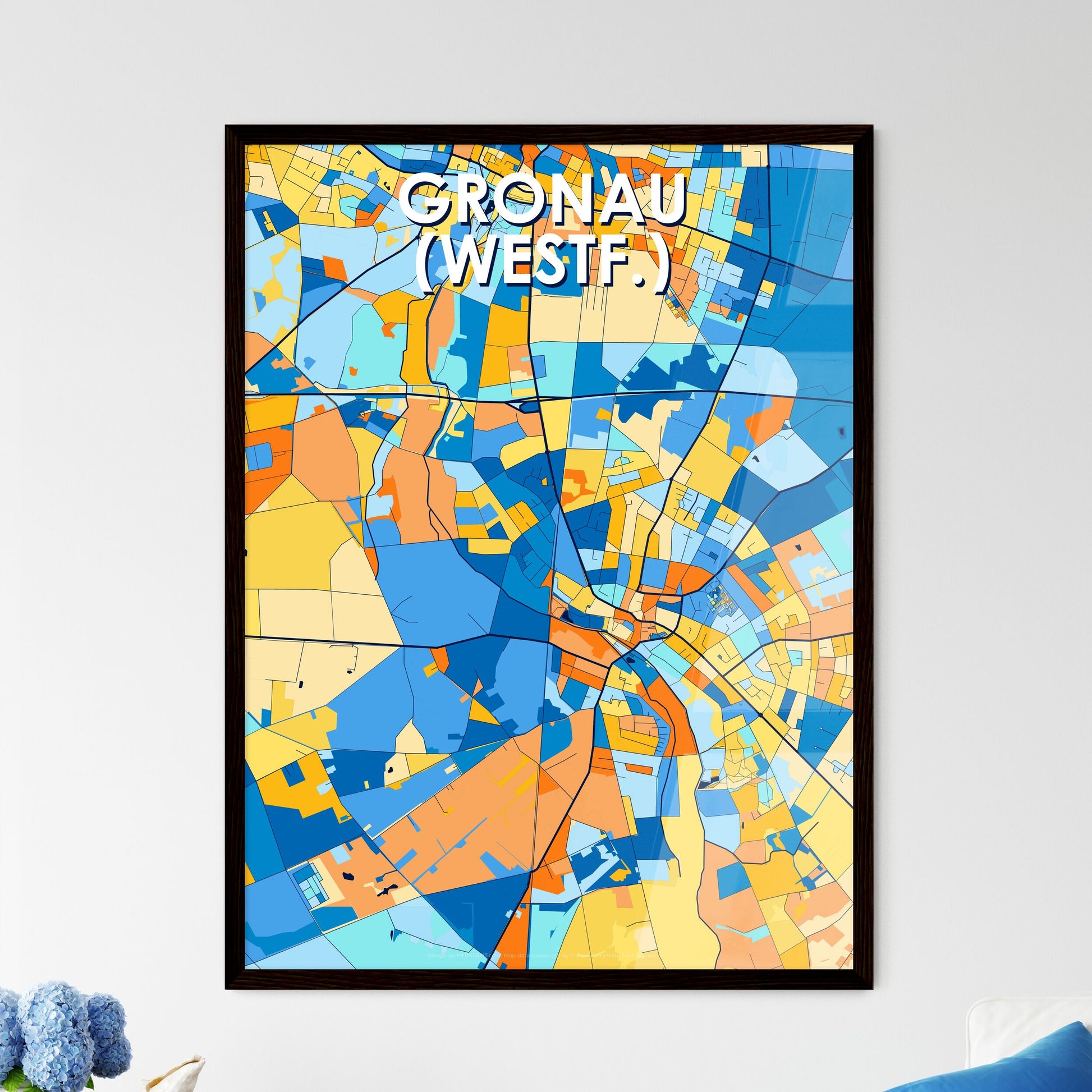 GRONAU (WESTF.) GERMANY Vibrant Colorful Art Map Poster Blue Orange