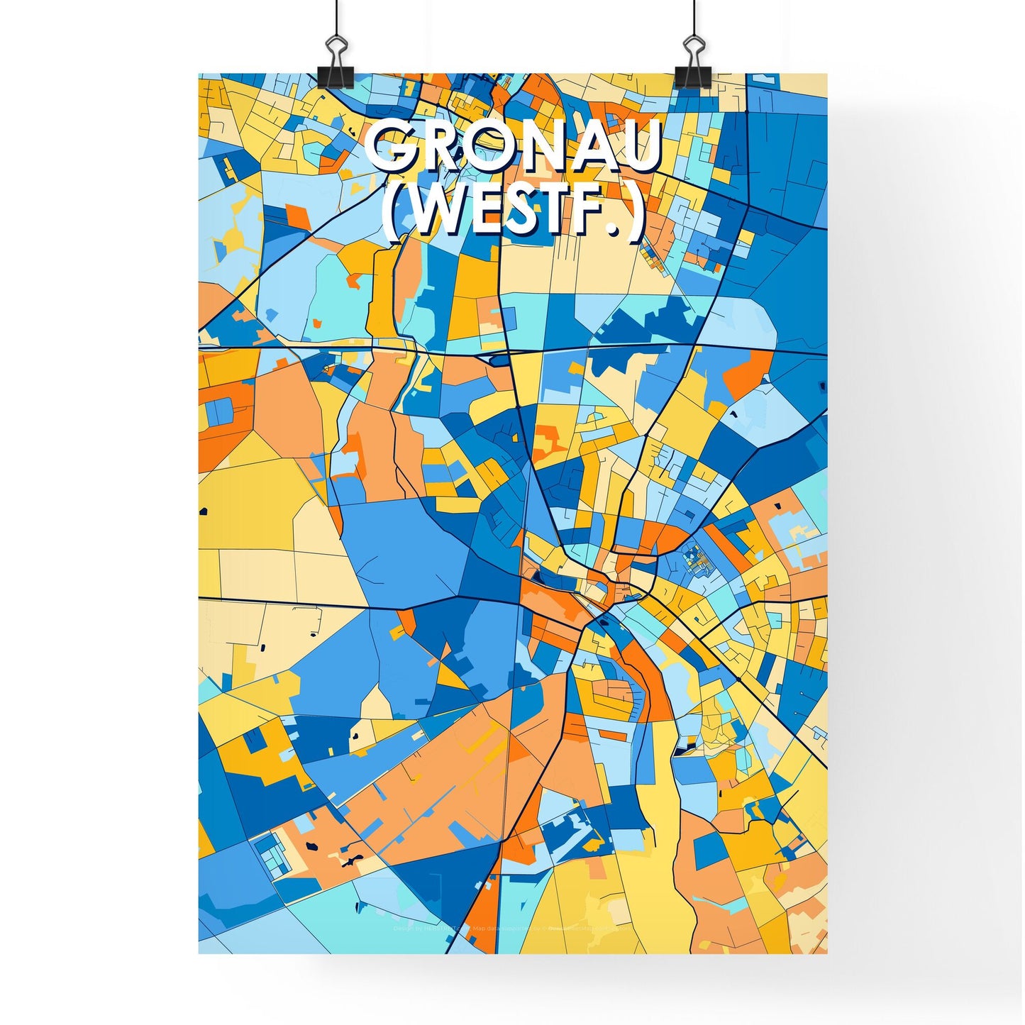 GRONAU (WESTF.) GERMANY Vibrant Colorful Art Map Poster Blue Orange