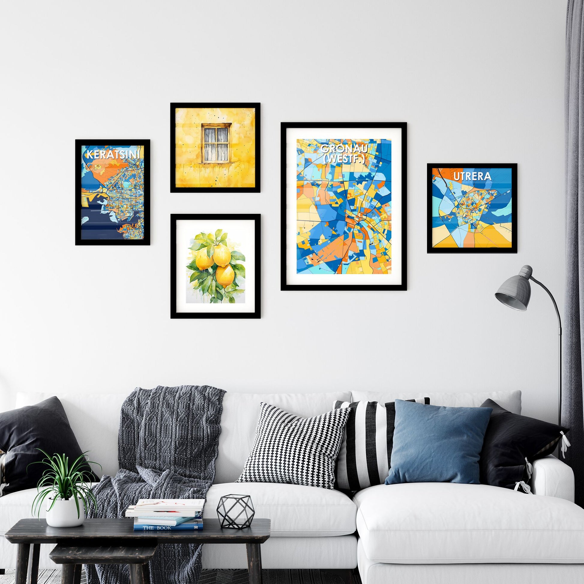 GRONAU (WESTF.) GERMANY Vibrant Colorful Art Map Poster Blue Orange