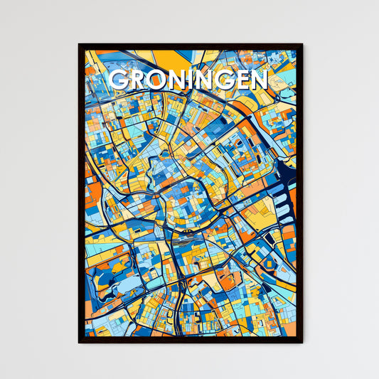 GRONINGEN NETHERLANDS Vibrant Colorful Art Map Poster Blue Orange